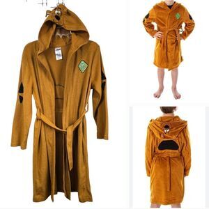 Scooby-Doo Hooded Robe Kids Unisex Fleece Bathrobe Belted Boys Girls Brown Dog